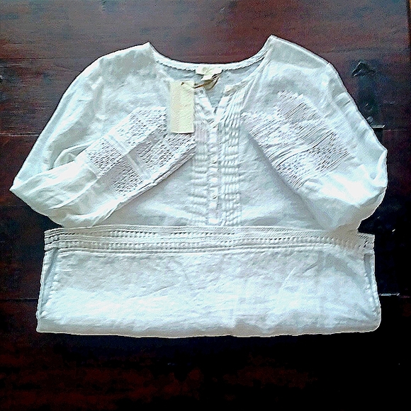 ST TROPEZ LINEN LONGSLEEVE LACE TUNIC NWT SIZE MEDIUM - Picture 16 of 16